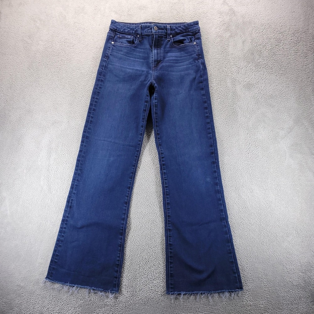 Paige Jeans Womens 29 Blue Lennah High Rise Wide Leg Raw Hem Stretch Denim